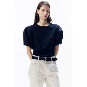 ZARA Navy Blue Puff Sleeve Crew Neck T Shirt Women's Size M